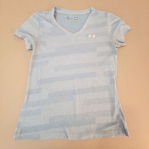 Under Armour Women's Heat Gear V-Neck T-Shirt Blue, Size Small - Picture 1 of 5